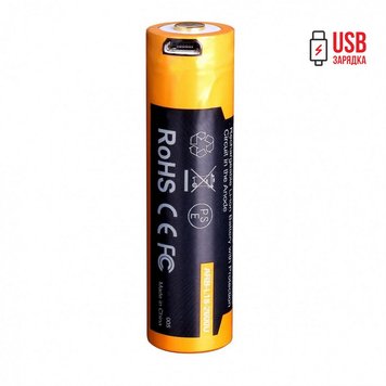 Акумулятор 18650 Fenix (2600 mAh) micro usb зарядка 45019 фото