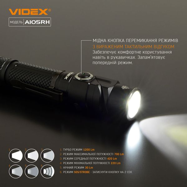 Портативный светодиодный фонарик VIDEX VLF-A105RH 1200Lm 5000K VLF-A105RH фото