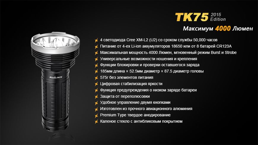 Фонарь ручной Fenix TK75 U2 2015 44751 фото