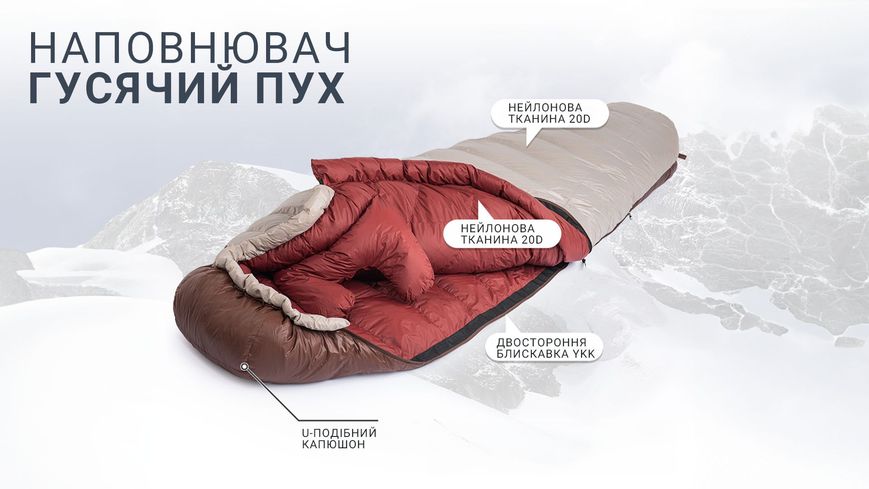 Спальник с натуральным пухом Naturehike Snowbird NH20YD001, р-р L, коричневый 380 г 62929 фото