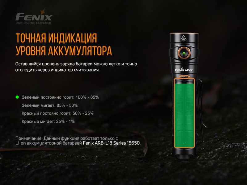 Фонарь ручной Fenix LD30 с аккумулятором (ARB-L18-3400) 45644 фото