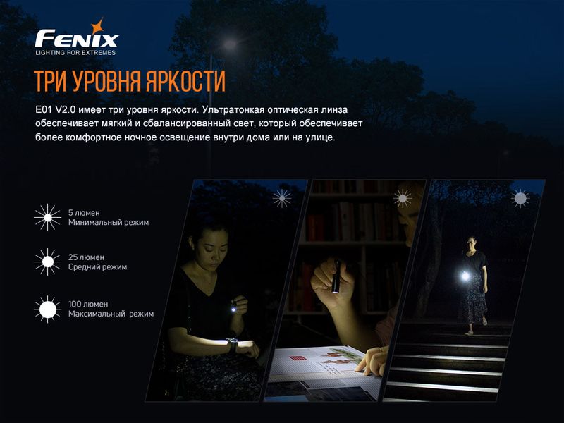 Фонарь ручной Fenix E01 V2.0 черный 50755 фото