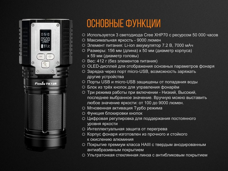 Фонарь ручной Fenix TK72R 3 Cree XHP70 45654 фото