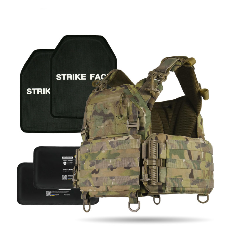 Бронекомплекти плитоноска Kiborg Gen.2 Мультикам + балістичні пакети Militex 2 класу + бронеплити 6 класу 