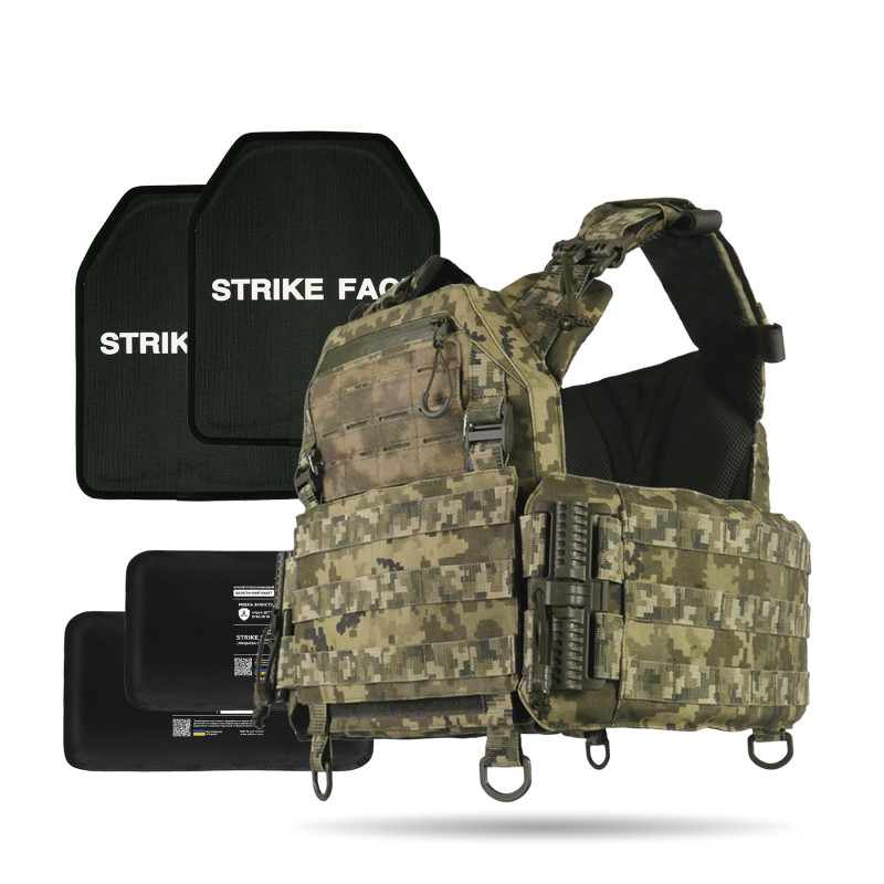 Бронекомплекты плитоноска Kiborg Gen.2 Пиксель + баллистические пакеты Militex 2 класса + бронеплиты 6 класса