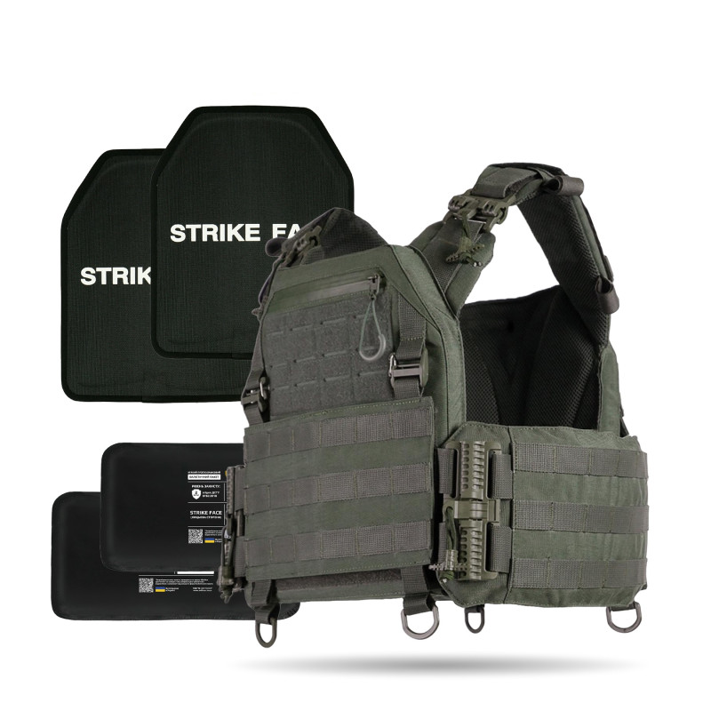 Бронекомплекти плитоноска Kiborg Gen.2 Хакі + балістичні пакети Militex 2 класу + бронеплити 6 класу 