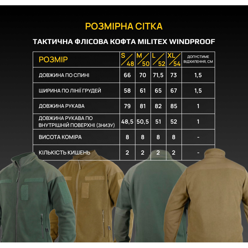 Флісова кофта з Velcro панелями Militex Windproof Coyote mod. 1